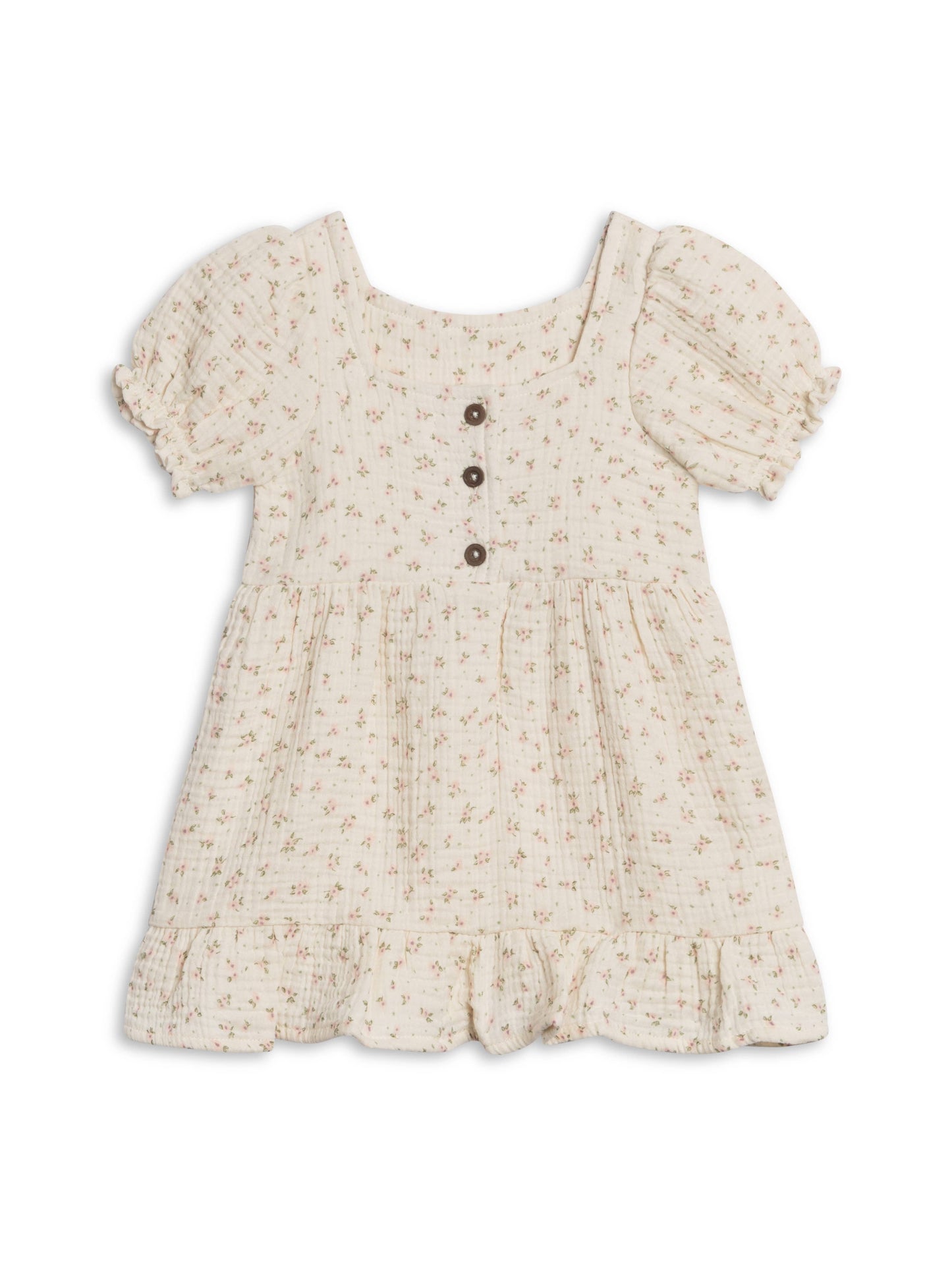 Camellia Floral, Shell + Fern Celine Muslin Square Neck Dress