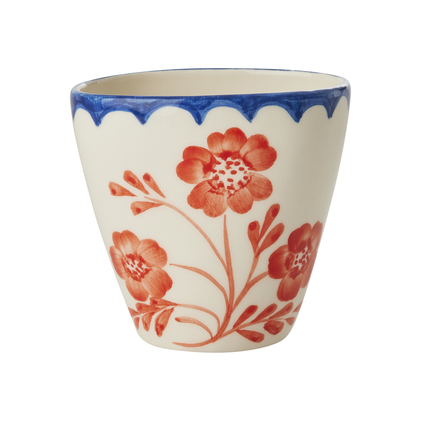Ceramic Oval Cup with Hand Painted Vintage Flowers