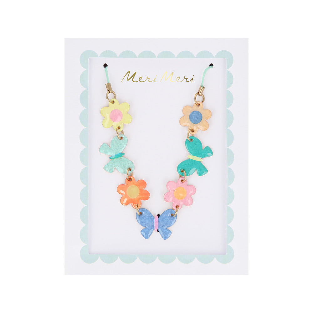 Butterflies & Flowers Enamel Charm Necklace