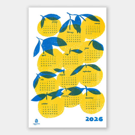 Oranges 2026 Calendar Illustrated Risograph Print