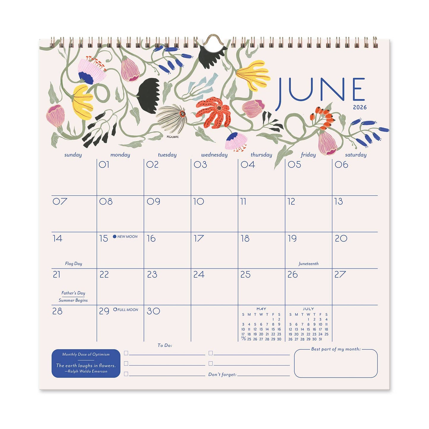 2026 Garden Party 12 Month Classic Grid Calendar