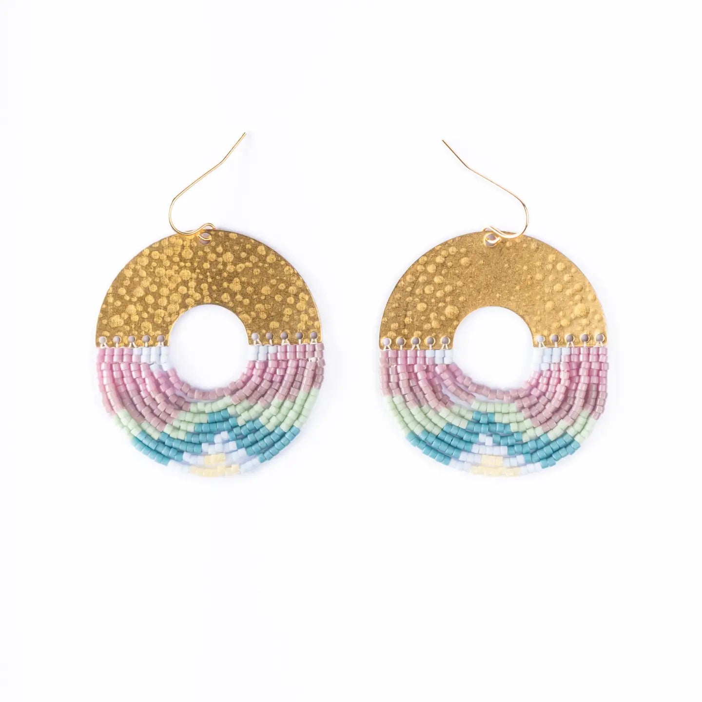 Beaded Handwoven Organic Circular Fringe Earrings