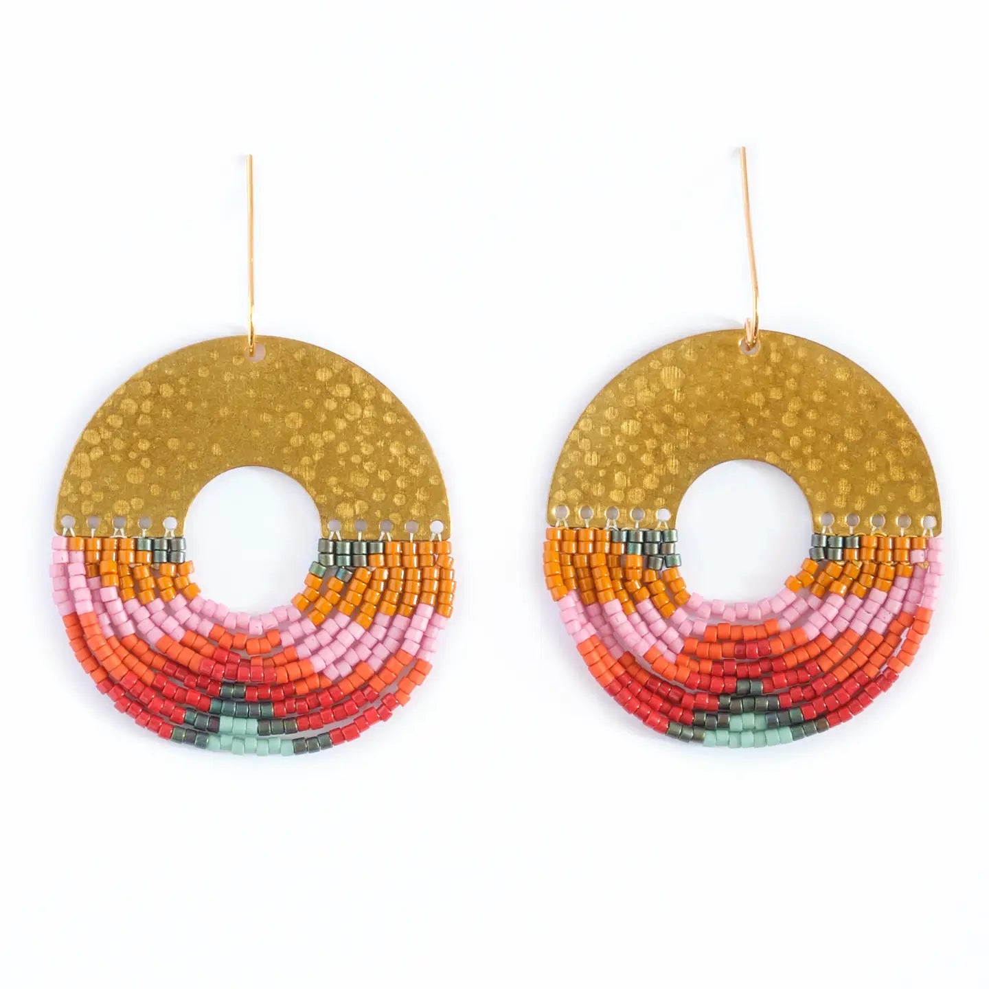 Beaded Handwoven Organic Circular Fringe Earrings