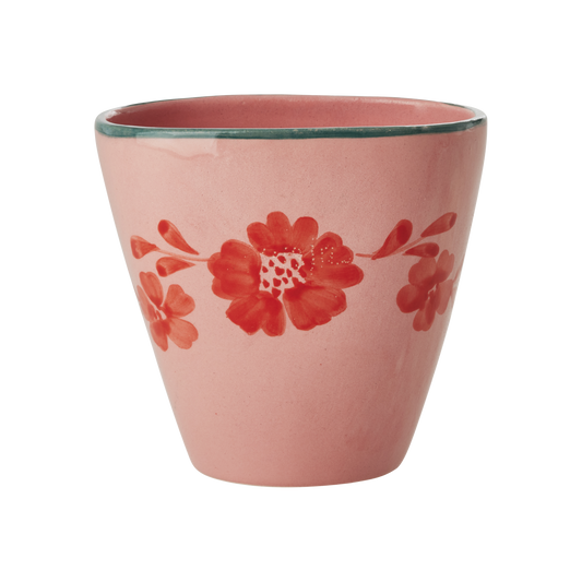 Ceramic Oval Cup with Hand Painted Orange Flower Vine