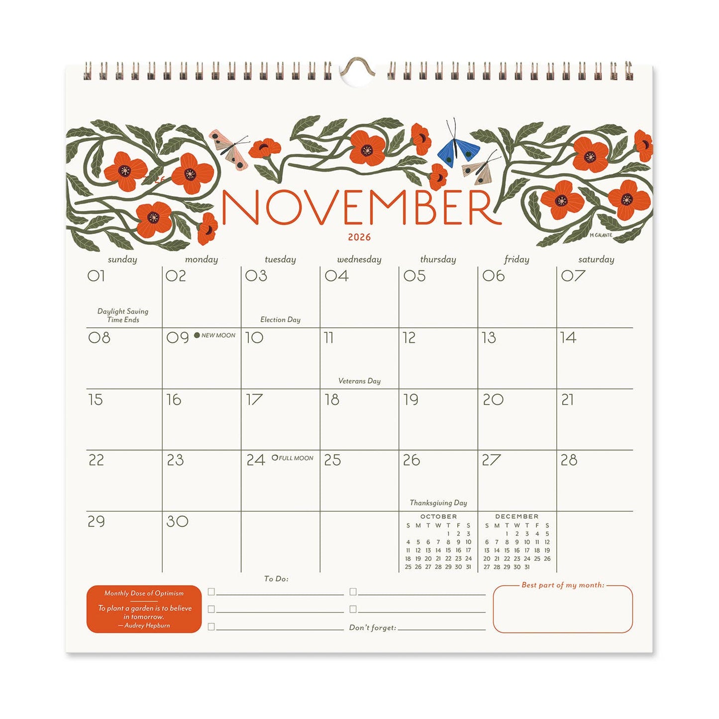 2026 Garden Party 12 Month Classic Grid Calendar