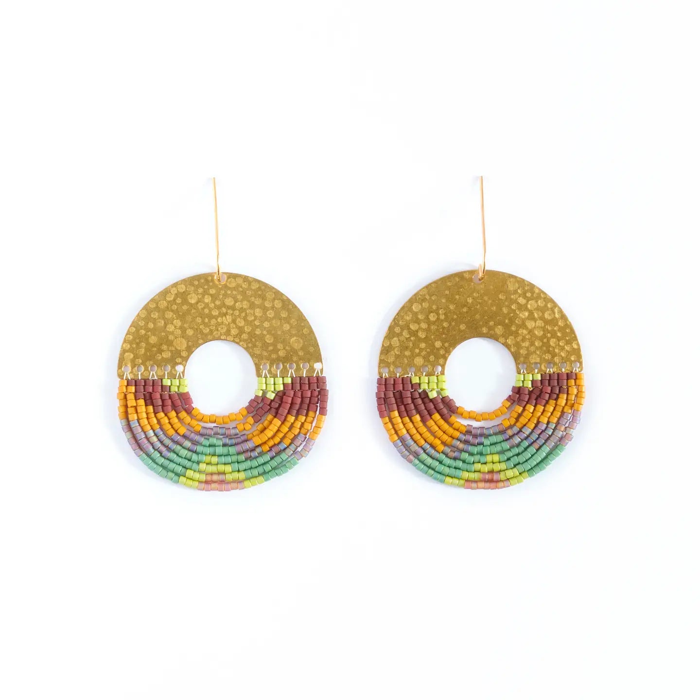 Beaded Handwoven Organic Circular Fringe Earrings