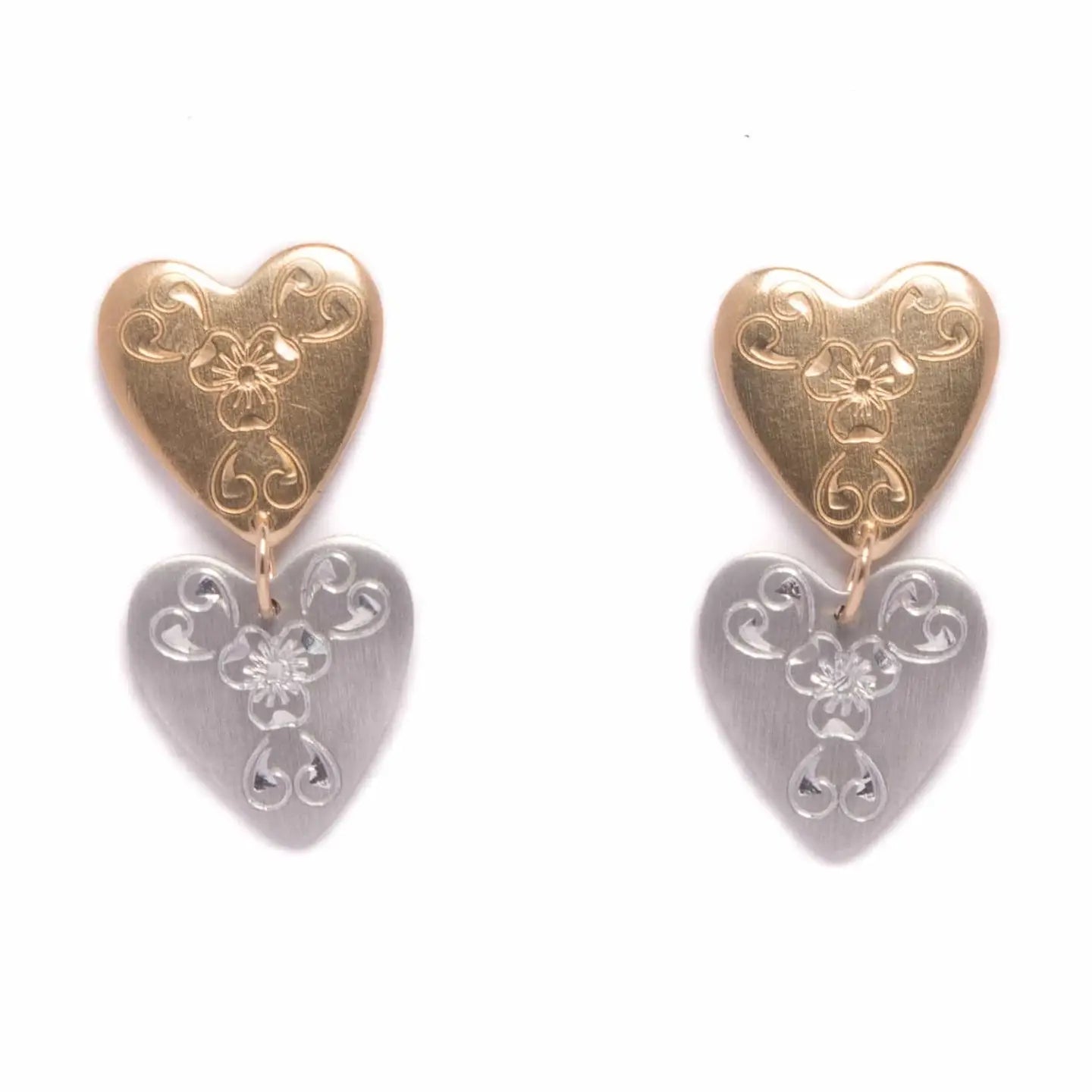 Mixed Metals Engraved Heart Earrings