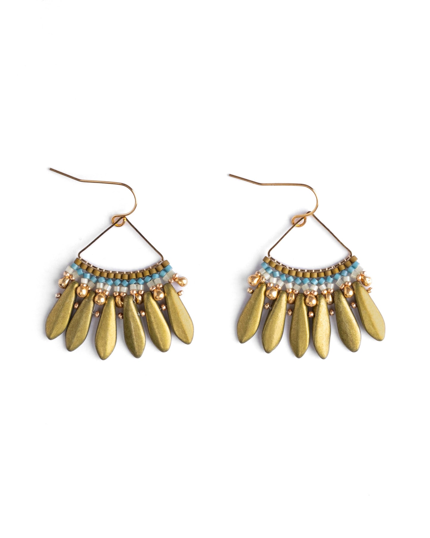Beaded Handwoven Heirloom Fan Drop Earrings