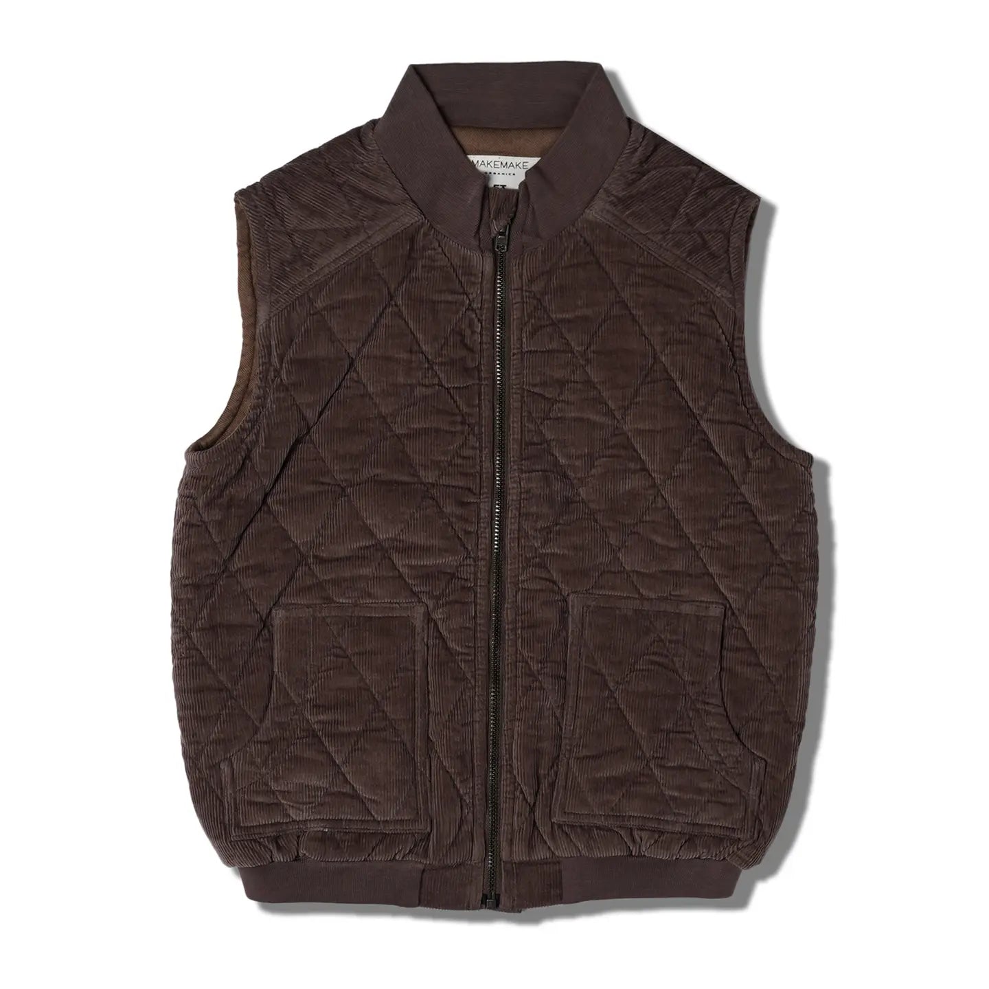 Dark Brown Organic Sleeveless Quilted Corduroy Jacket