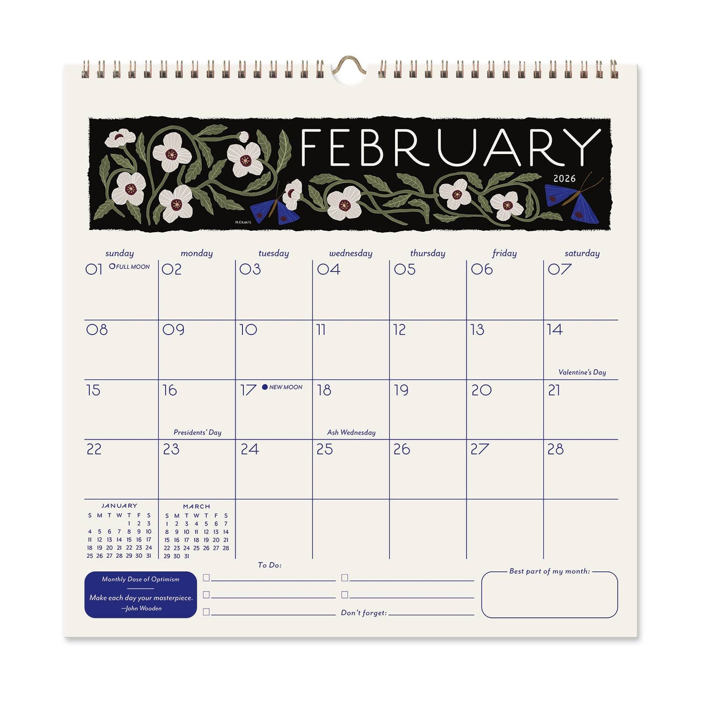 2026 Garden Party 12 Month Classic Grid Calendar