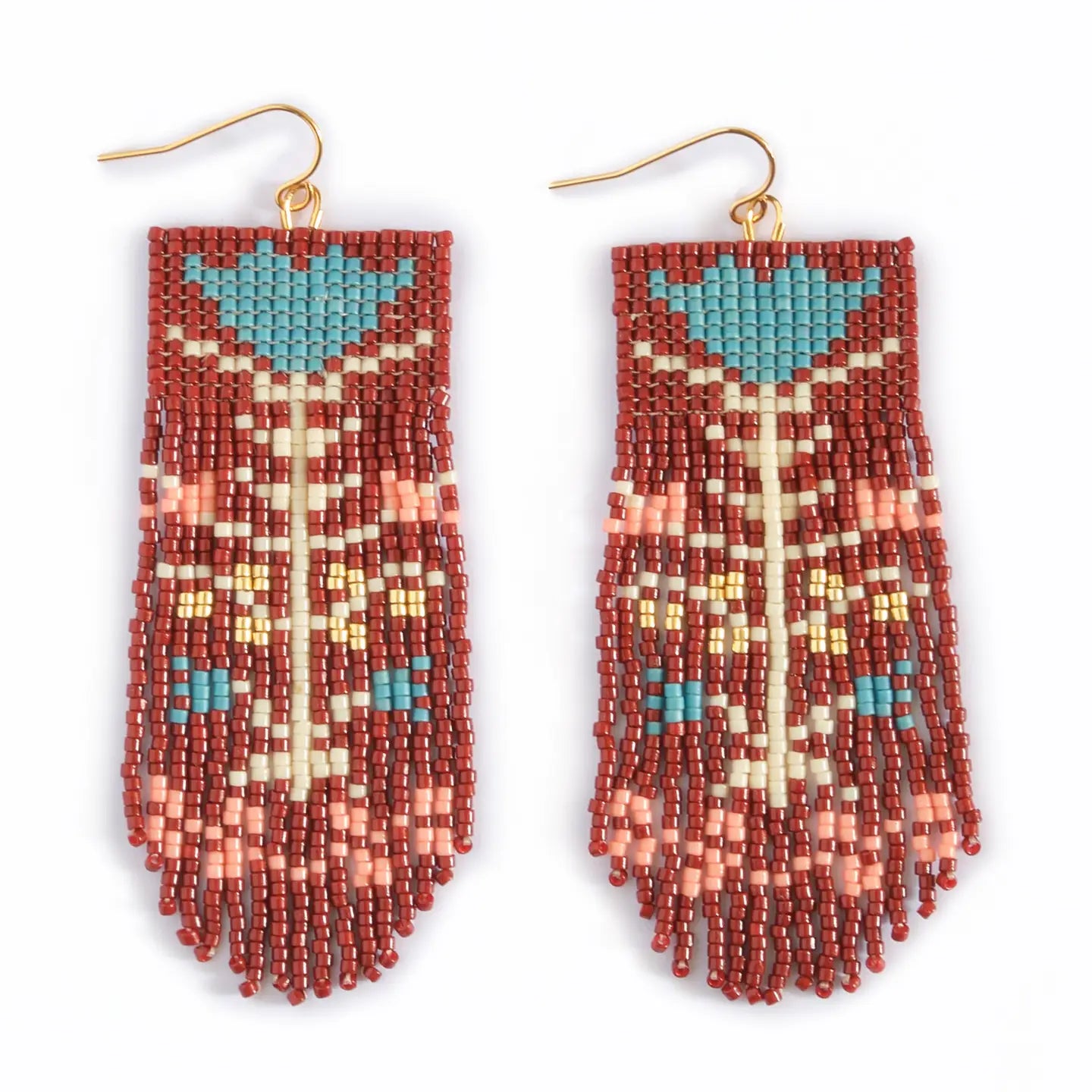 Beaded Handwoven Flower Fringe Earrings