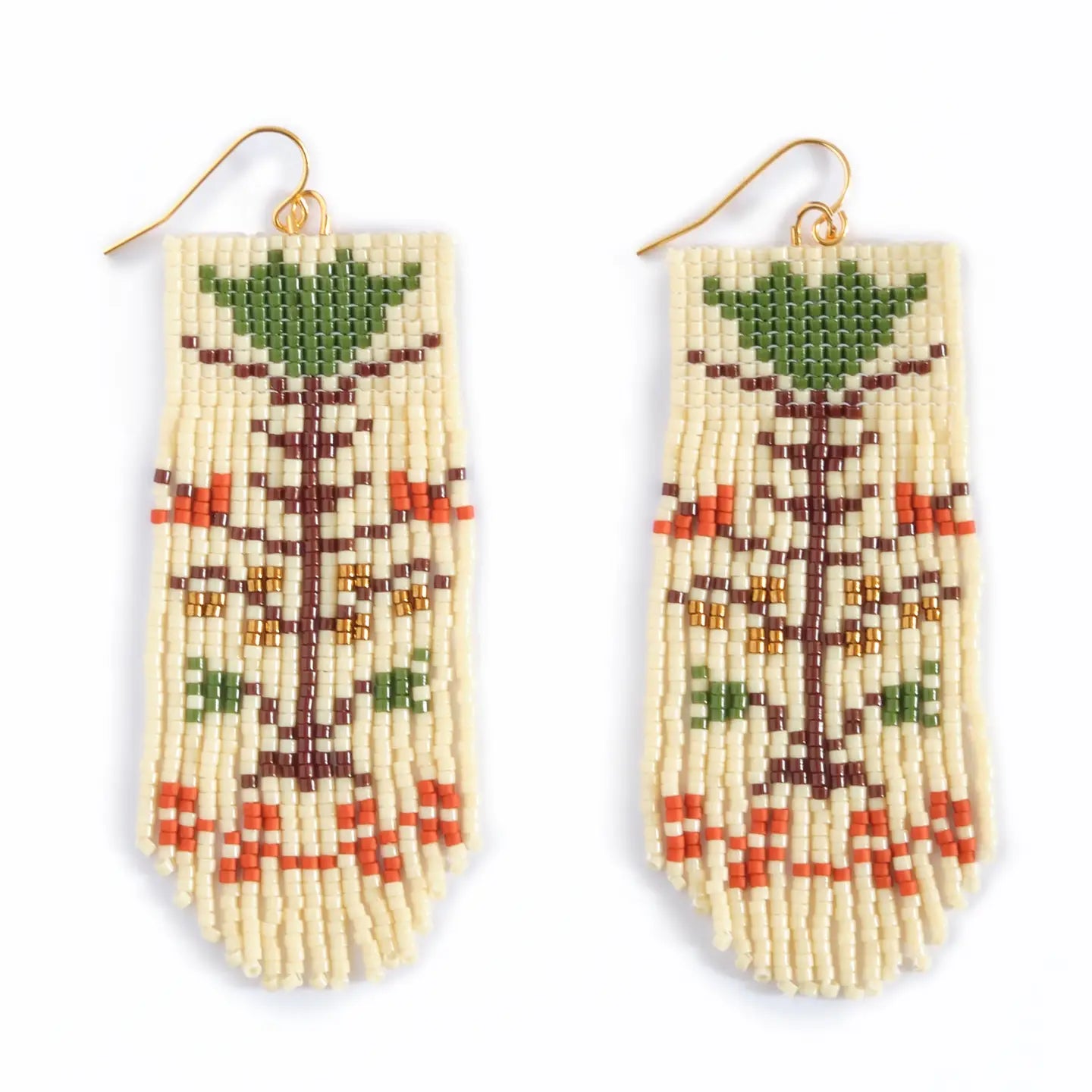 Beaded Handwoven Flower Fringe Earrings
