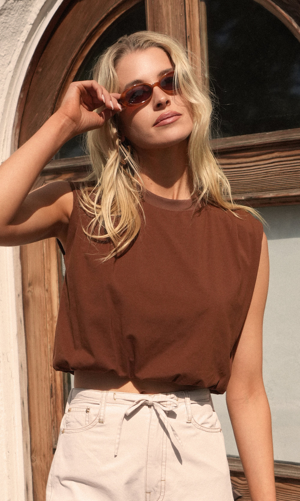 Alisa Padded Shoulder Jersey Bubble Top