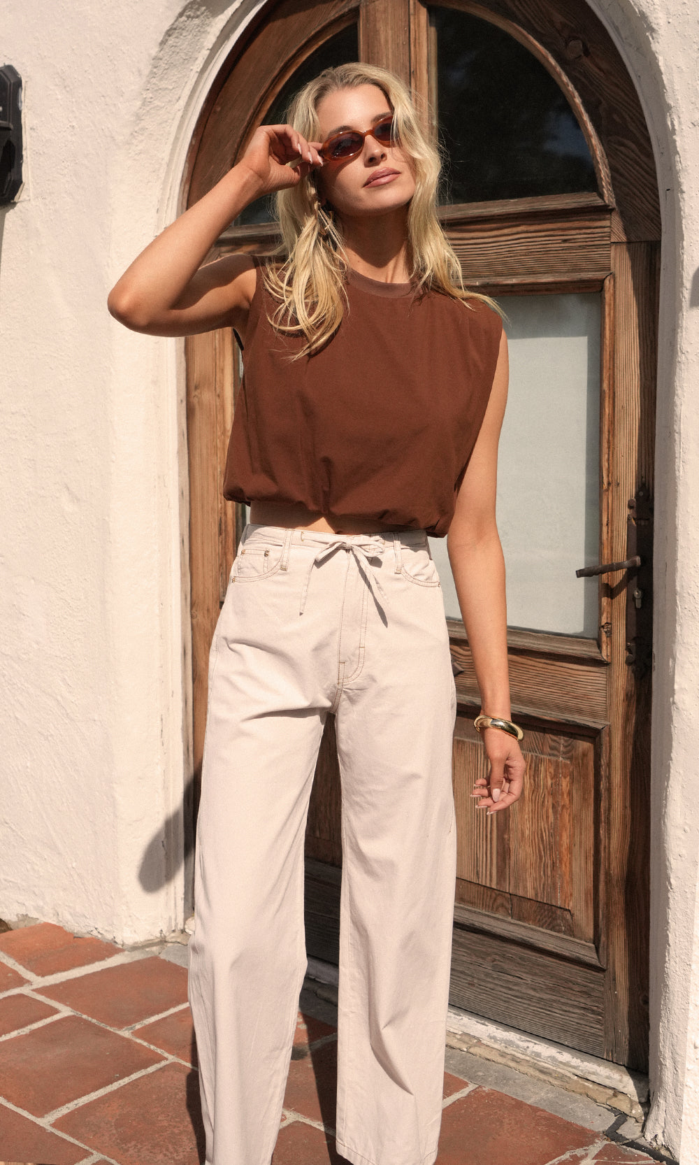 Alisa Padded Shoulder Jersey Bubble Top