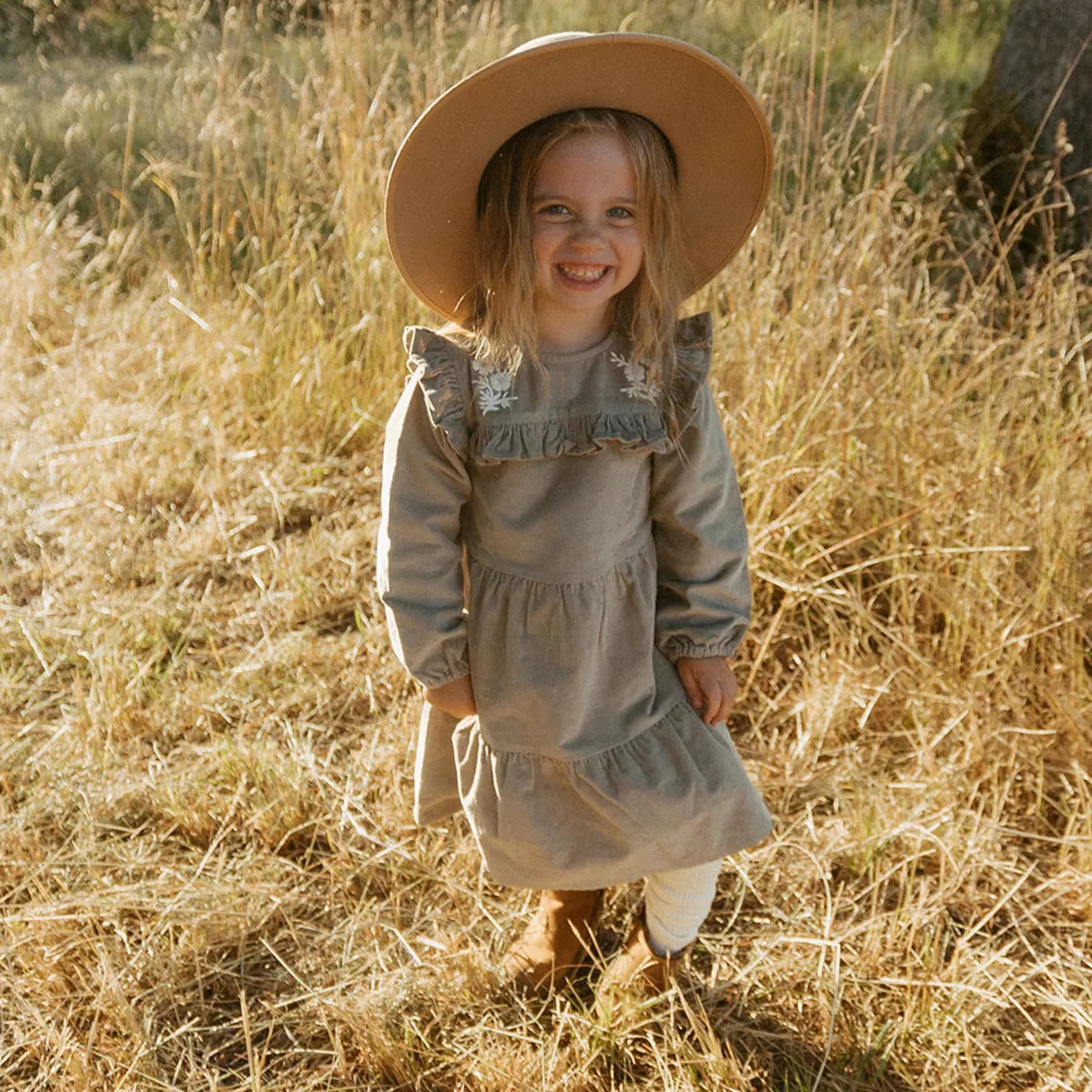 Embroidered Corduroy Dress