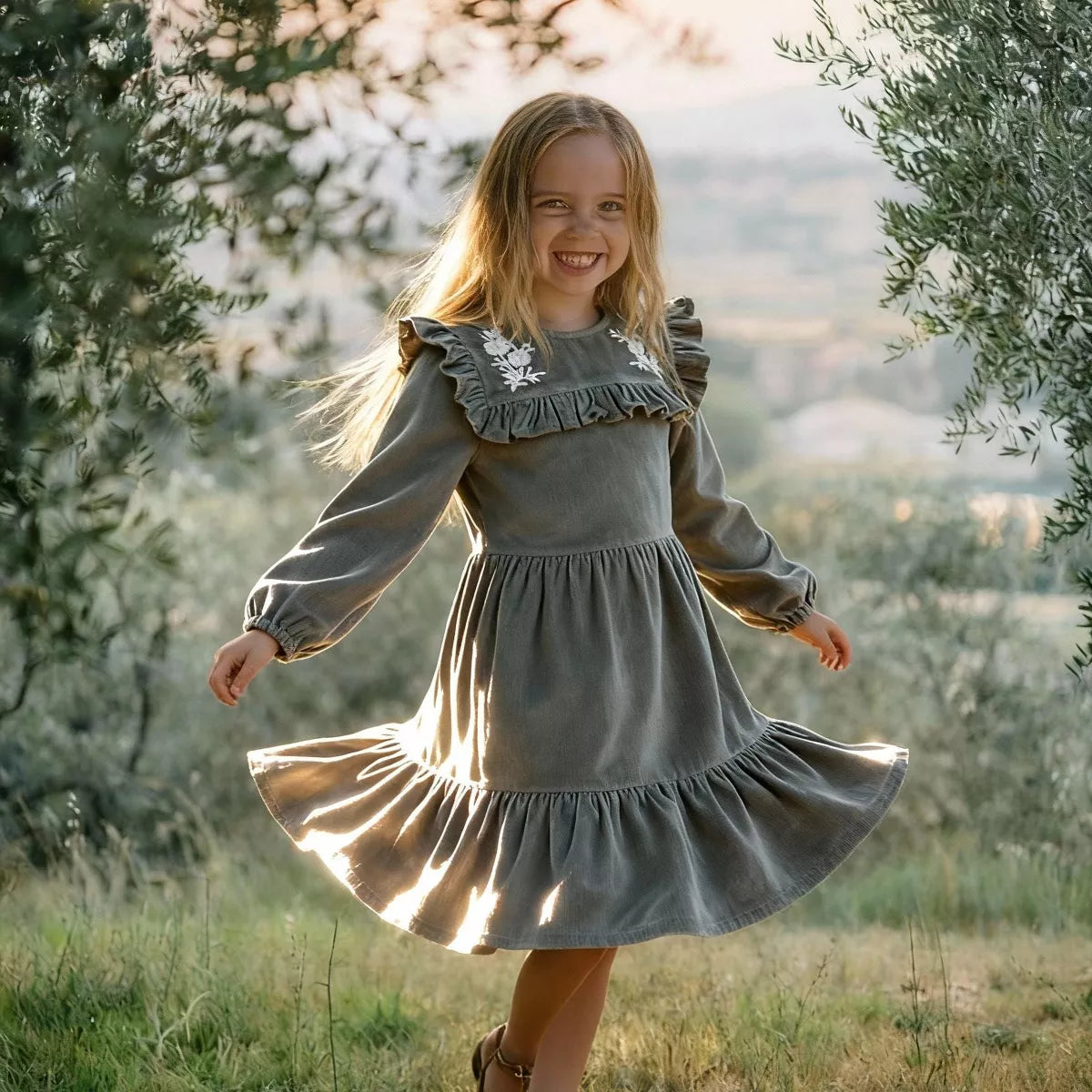 Embroidered Corduroy Dress