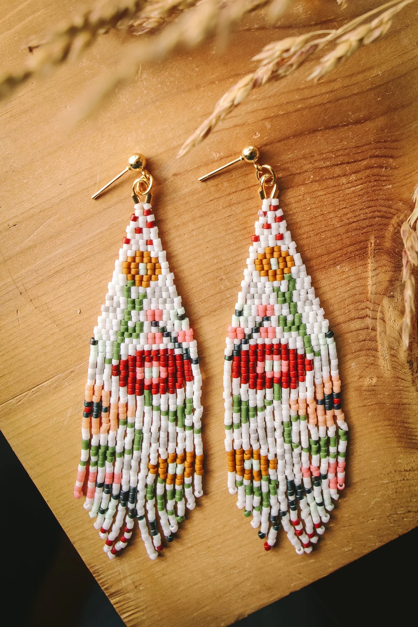 Beaded Handwoven Wildflower Fringe Earrings