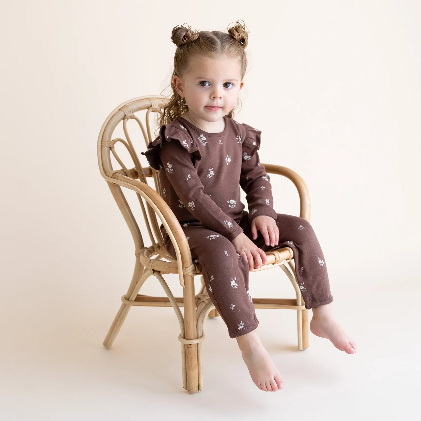 Organic Ruffle Full Sleeve Romper, Birch