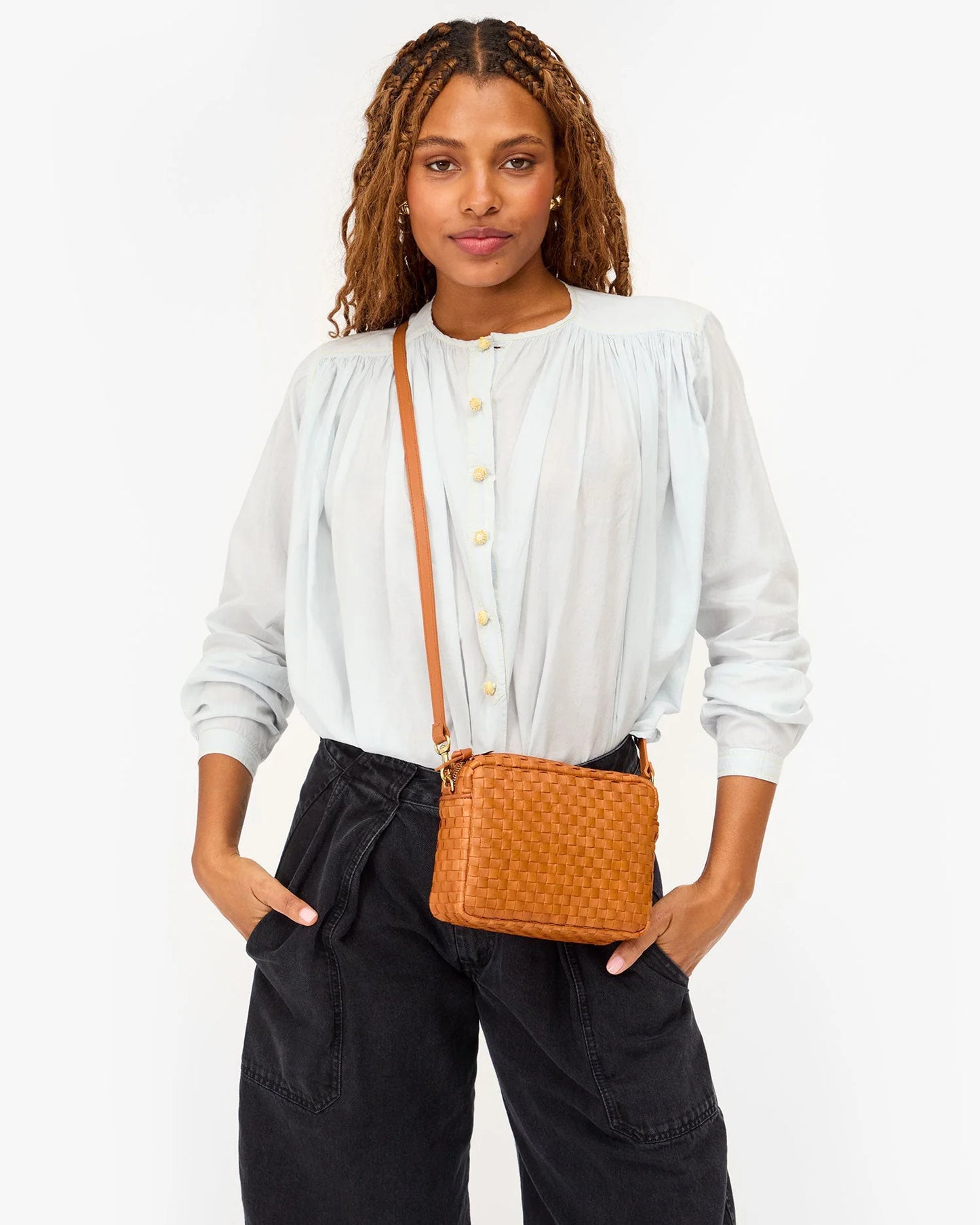 Natural Woven Checker Midi Sac