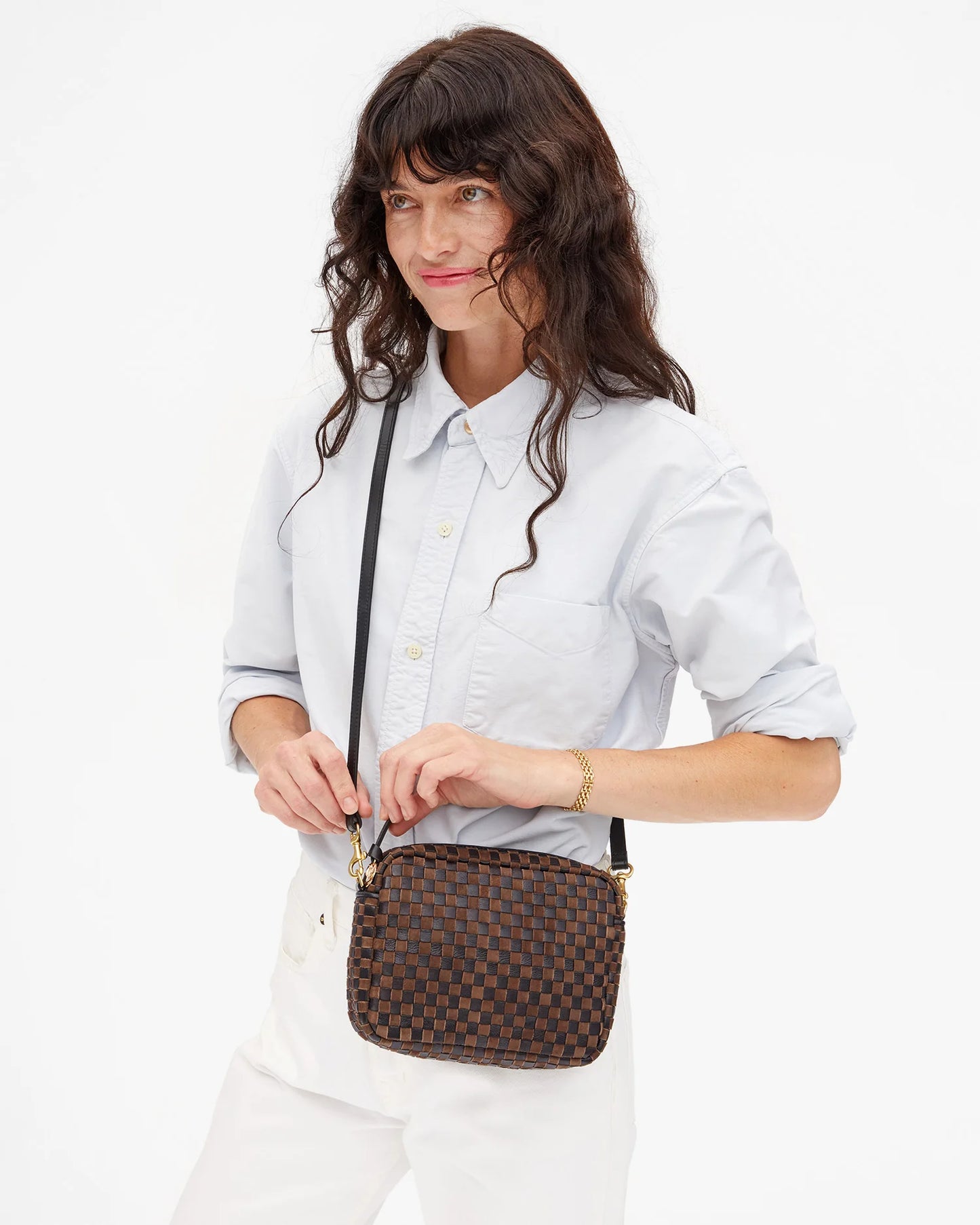 Black & Chocolate Woven Checker Midi Sac