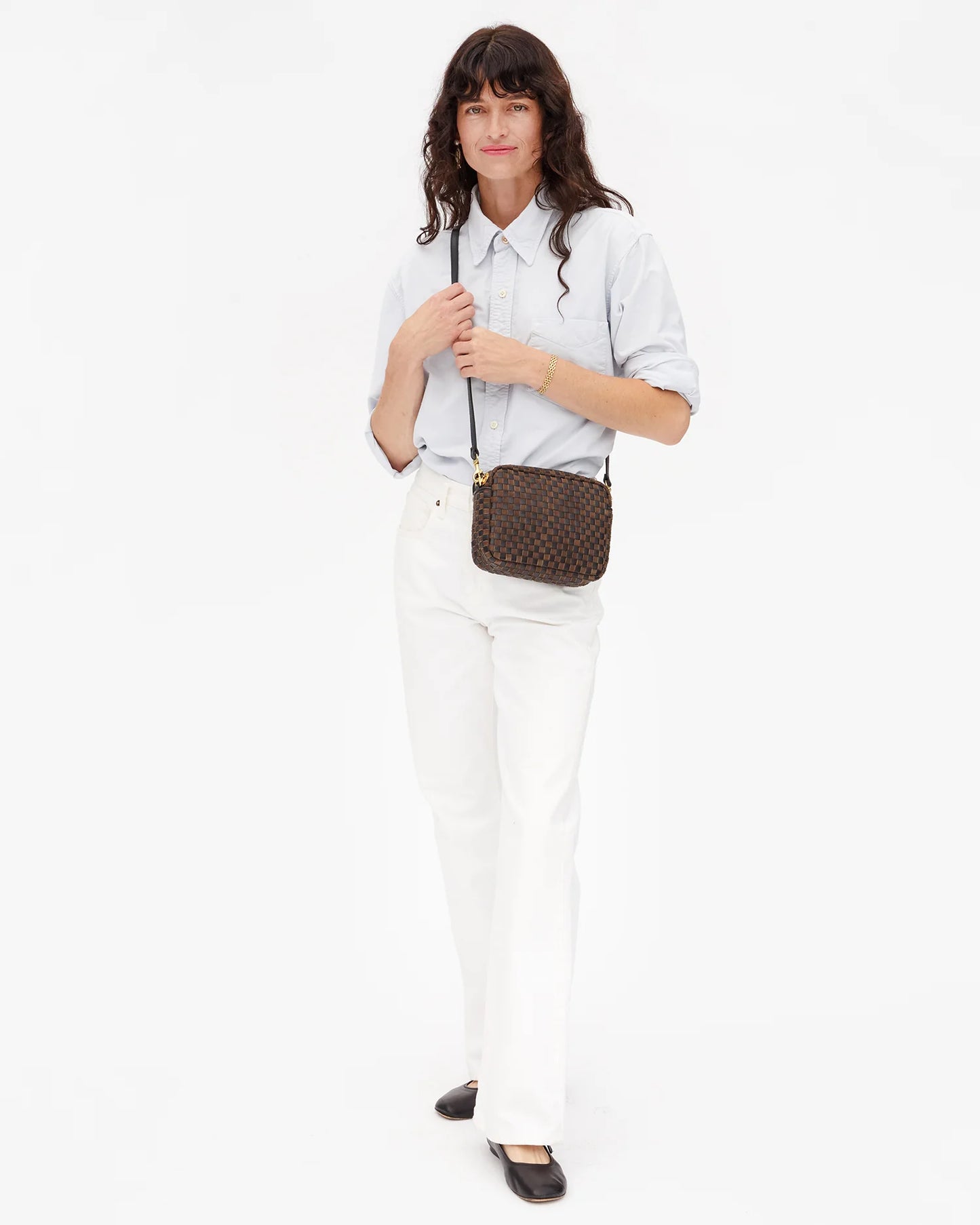 Black & Chocolate Woven Checker Midi Sac