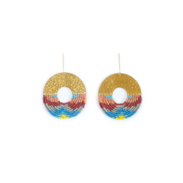 Beaded Handwoven Organic Circular Fringe Earrings