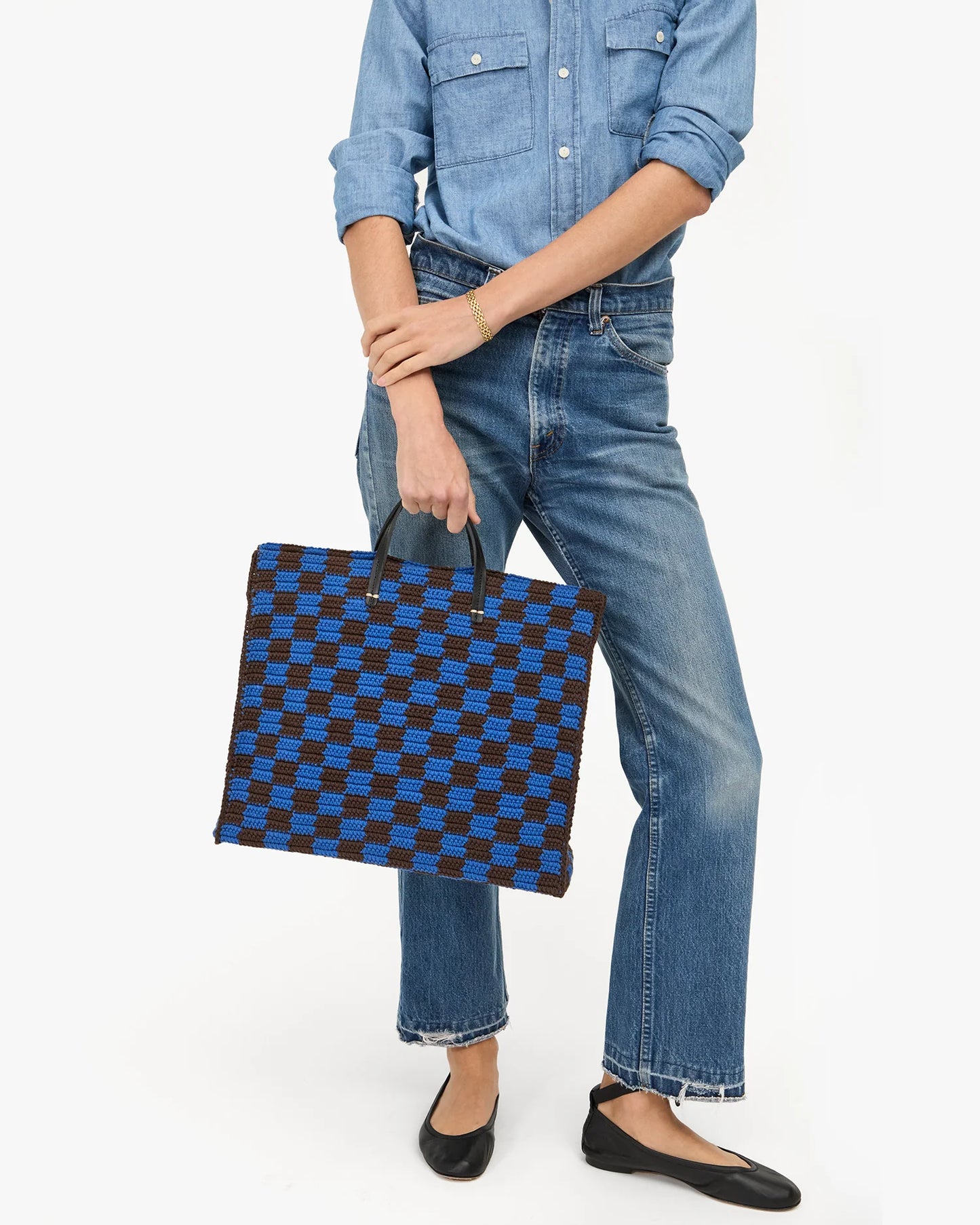 Deep Blue & Chocolate Checker Summer Simple Tote