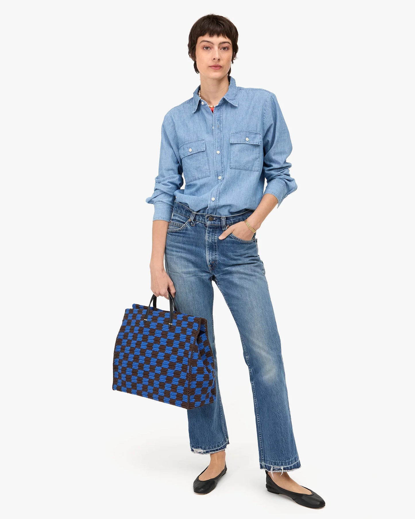 Deep Blue & Chocolate Checker Summer Simple Tote