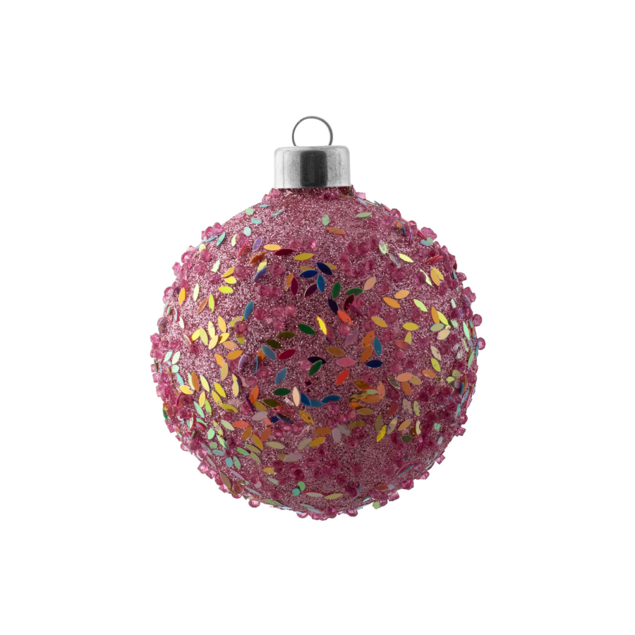 Pink Glittered Confetti Glass Ornament