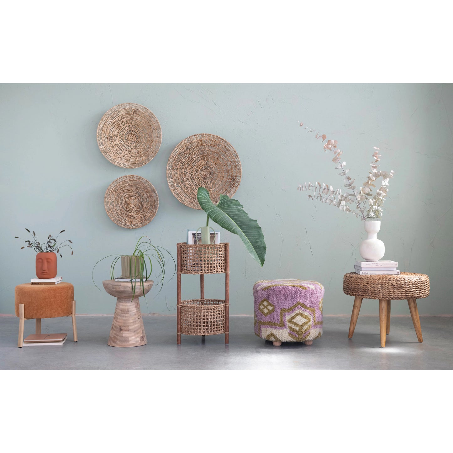 Fabric Upholstered Ottoman with Wood Finish Metal Legs
