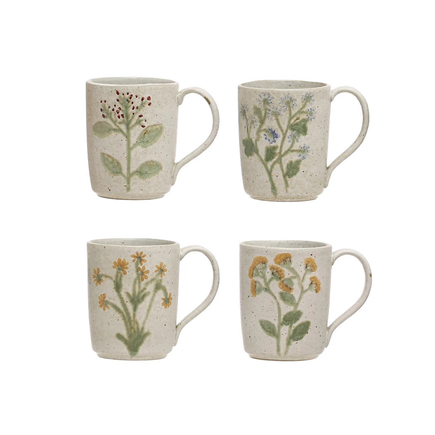 12 oz. Hand-Painted Stoneware Mug with Botanicals