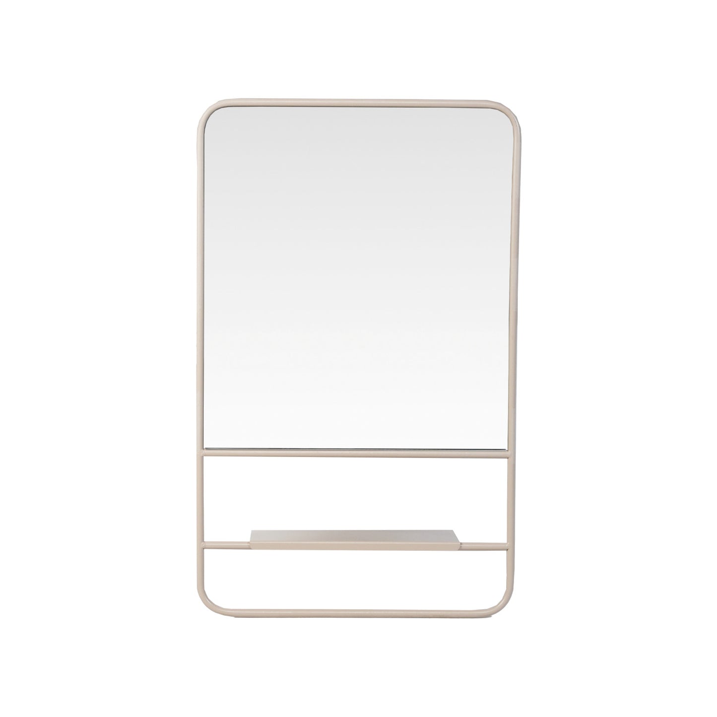 Metal Wall Mirror w/ 3 Shelves, Blush Color