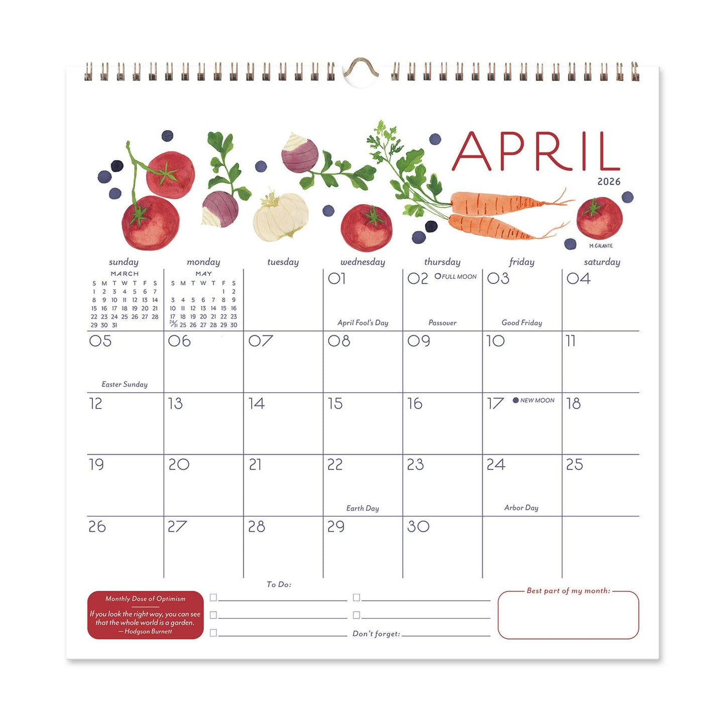 2026 Garden Party 12 Month Classic Grid Calendar