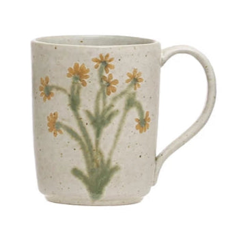 Hand-Painted Stoneware Mug with Botanicals