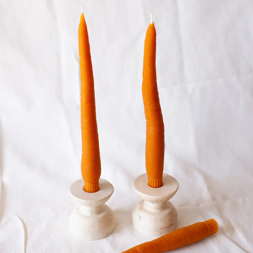 Beeswax Carrot Candlestick Pair