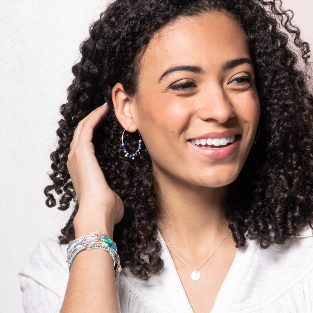 Stone Disc Hoop Earrings