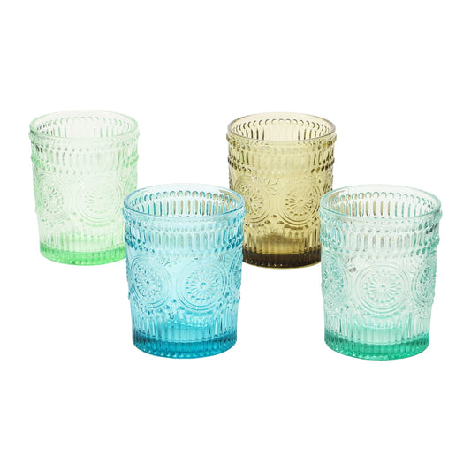 Embossed Drinking Glass, 4 Colors