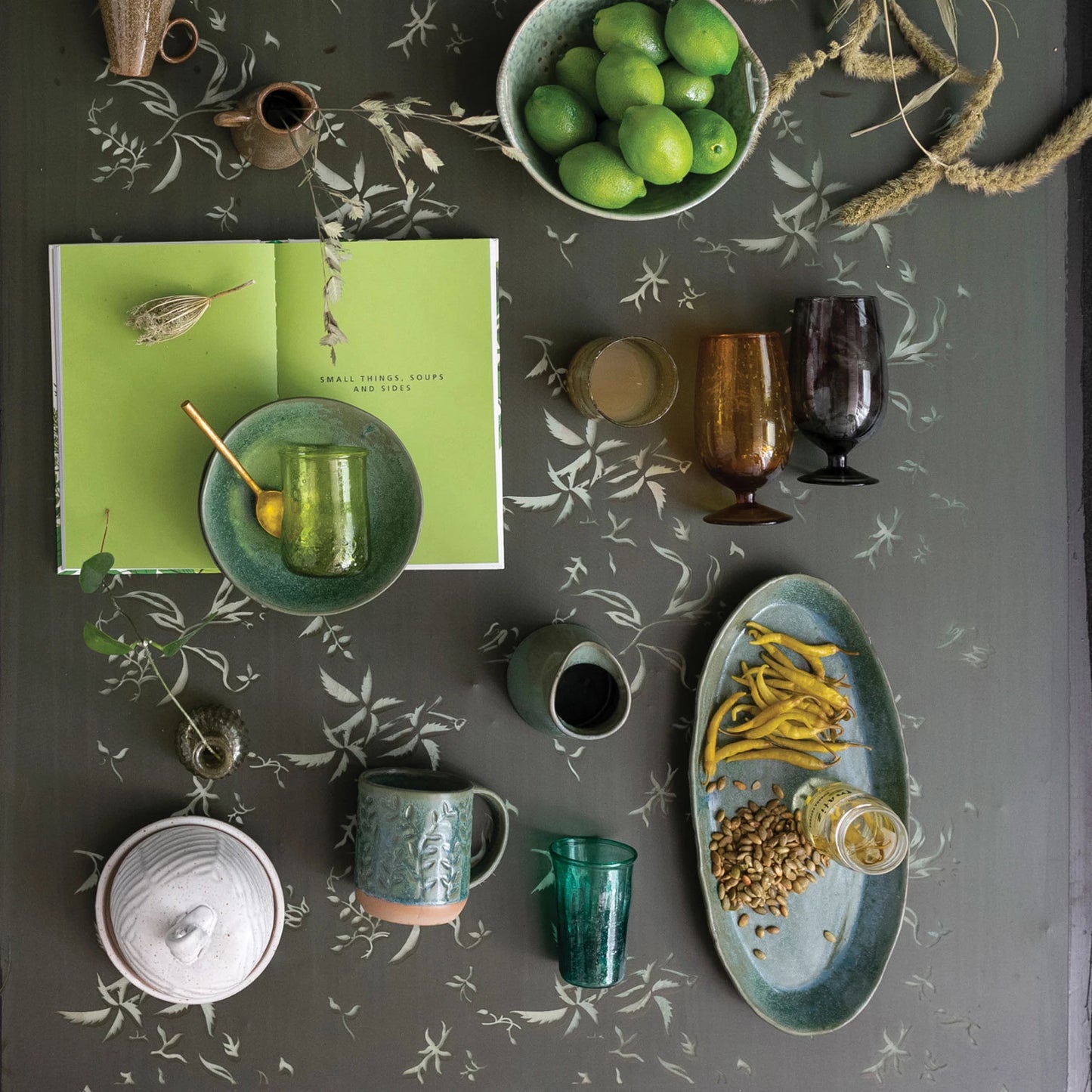 Green Oval Stoneware Platter