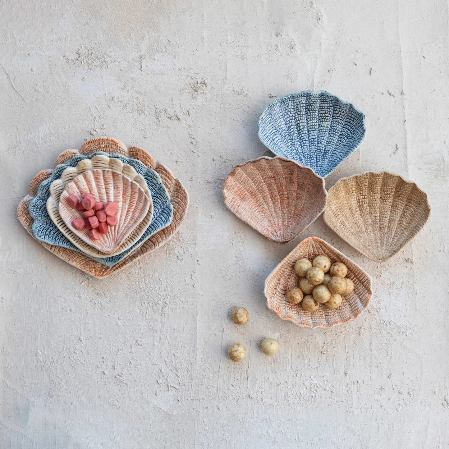 Hand-Painted Stoneware Shell Dish