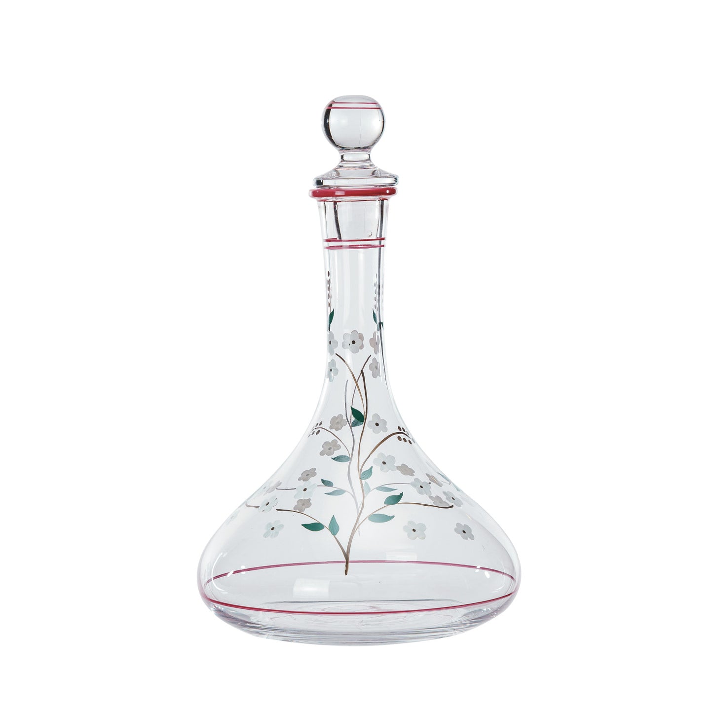 60 oz. Glass Vintage Reproduction Decanter w/ Hand-Painted Flowers