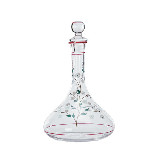 60 oz. Glass Vintage Reproduction Decanter w/ Hand-Painted Flowers