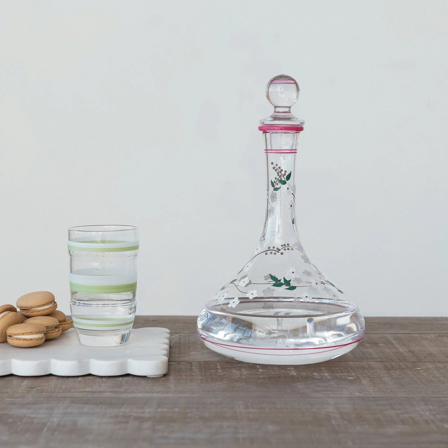 Glass Decanter w/ Hand-Painted Flowers