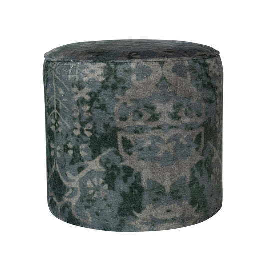Printed Cotton Velvet Upholstered Stool w/ Design