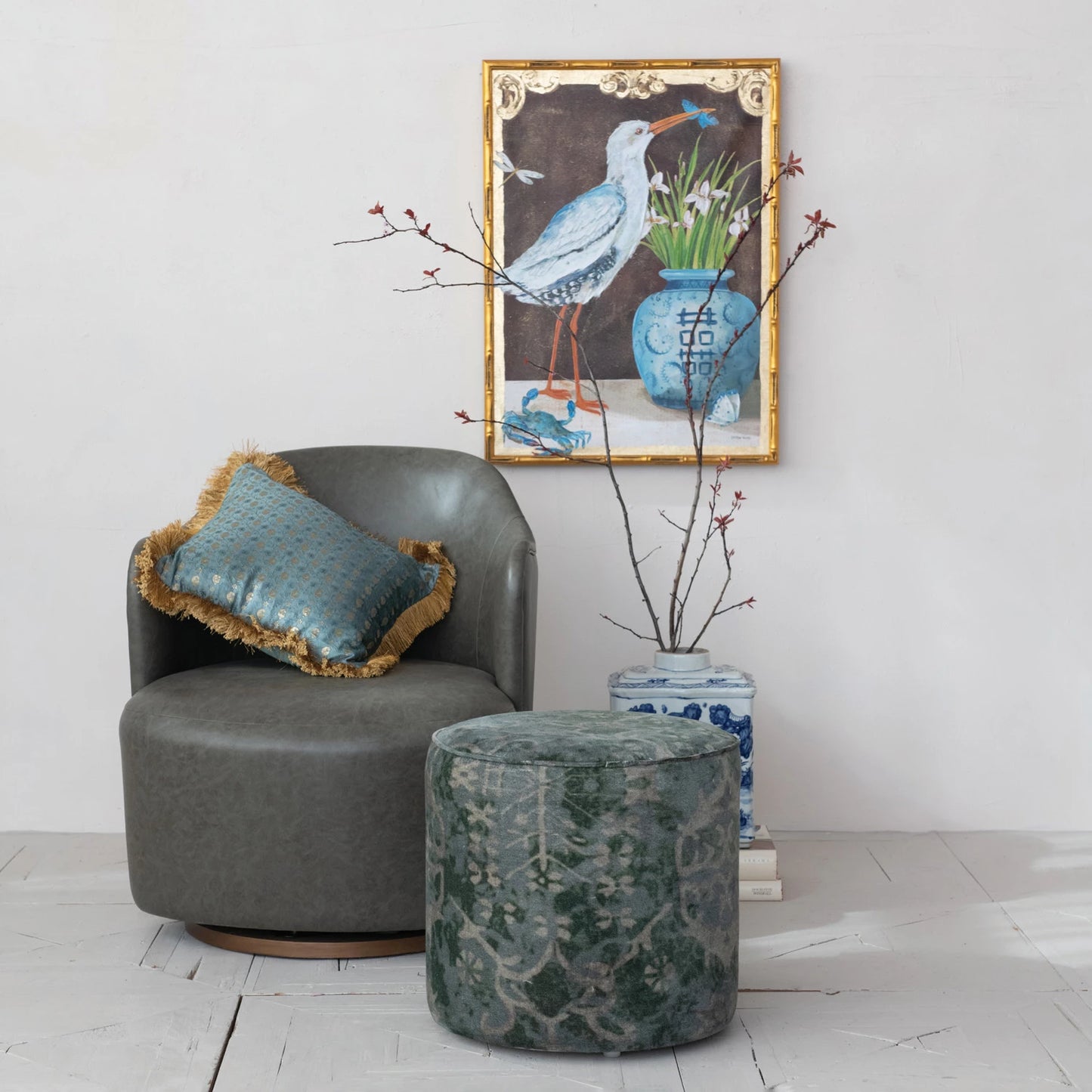 Printed Cotton Velvet Stool