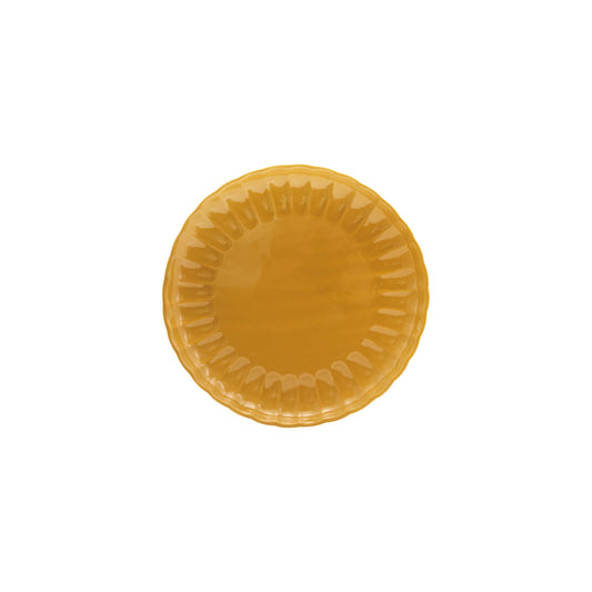 Stoneware Fluted Plate, Reactive Glaze, Mustard Color (Each One Will Vary)