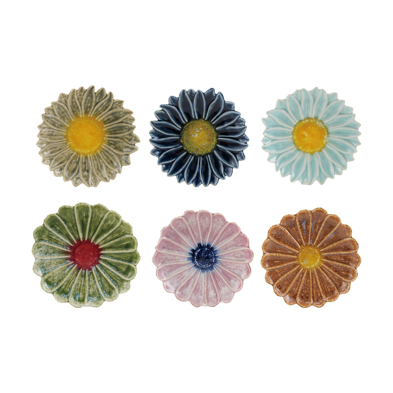Stoneware Flower Shaped Plate, Reactive Glaze, 6 Colors (Each One Will Vary)