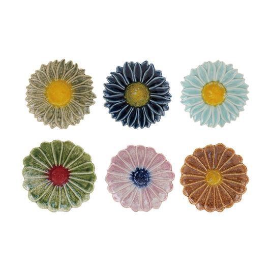 Stoneware Flower Shaped Plate, Reactive Glaze, 6 Colors (Each One Will Vary)