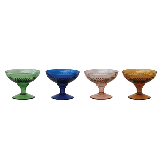 4 oz. Embossed Stemmed Coupe Glass, 4 Colors