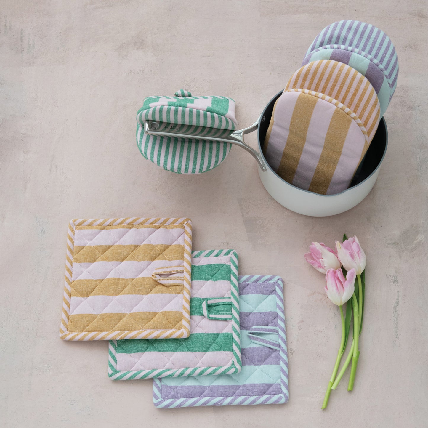 Woven Cotton Striped Oven Mitt