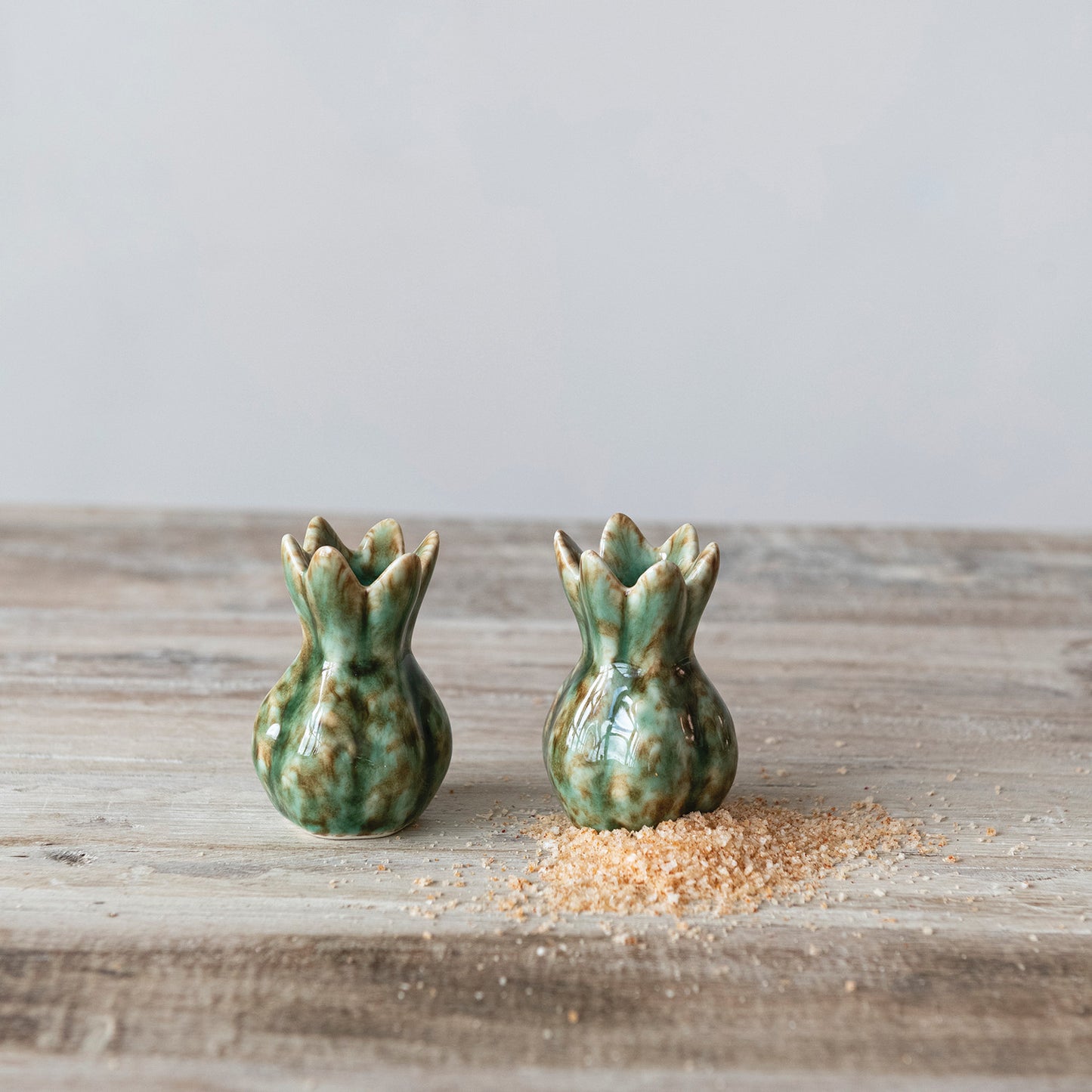 Stoneware Flower Shaped Salt & Pepper Shakers